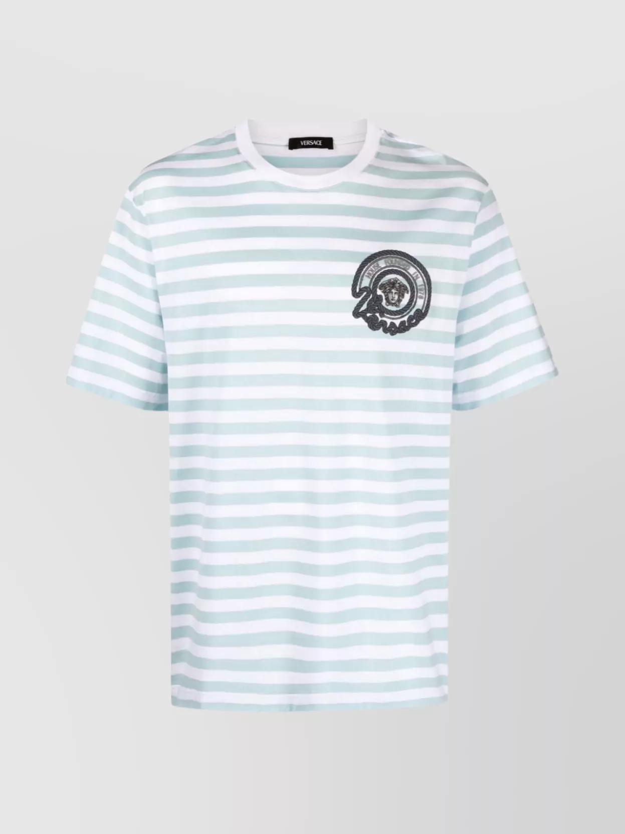 Shop Versace Striped Crew Neck T-shirt With Short Sleeves