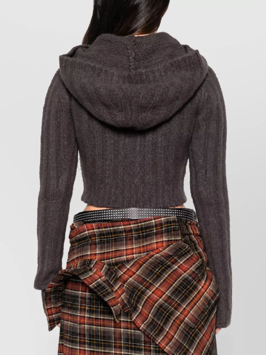 Rick Owens Ribbed Cashmere Silk Cropped Hoodie