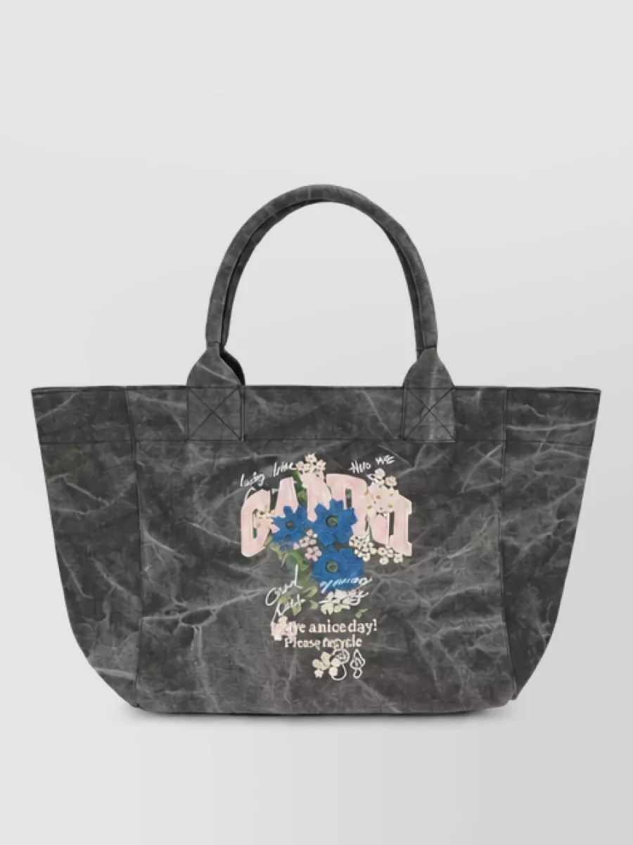Ganni Medium Cotton Flower-Print Tote Bag