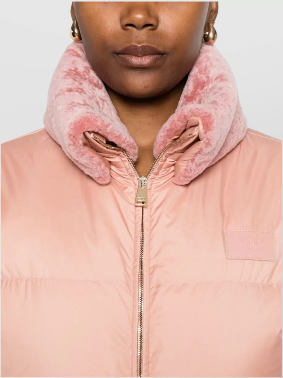 Fendi Short Down Jacket Featuring Fur Collar