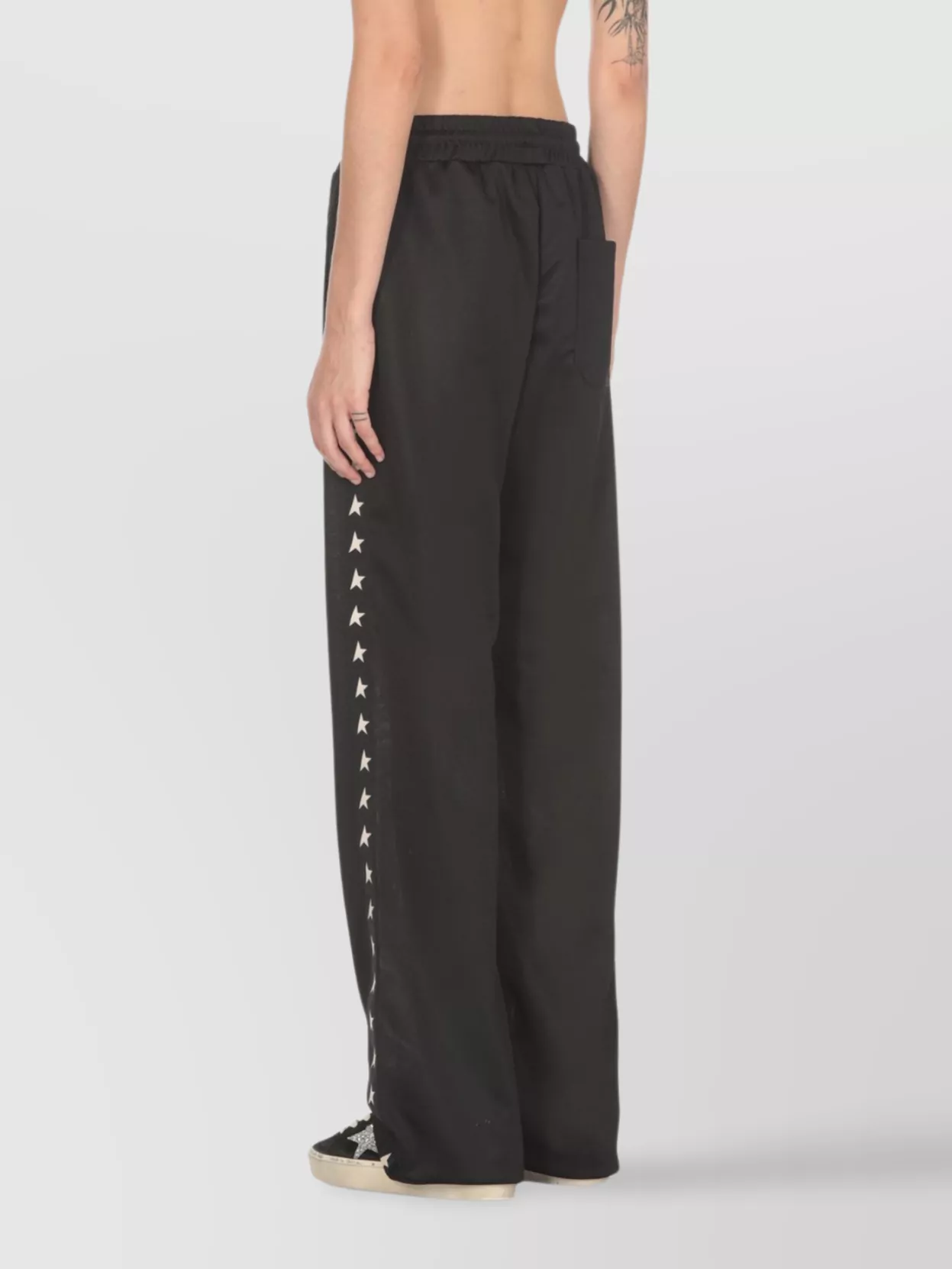 Golden Goose Wide Leg Trousers Star Pattern In Black