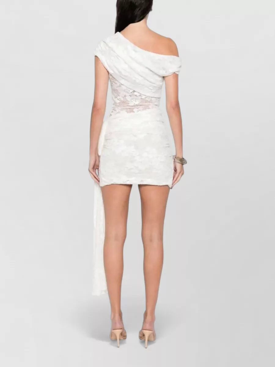 Self-Portrait Rhinestone Lace Draped Asymmetric Mini Dress