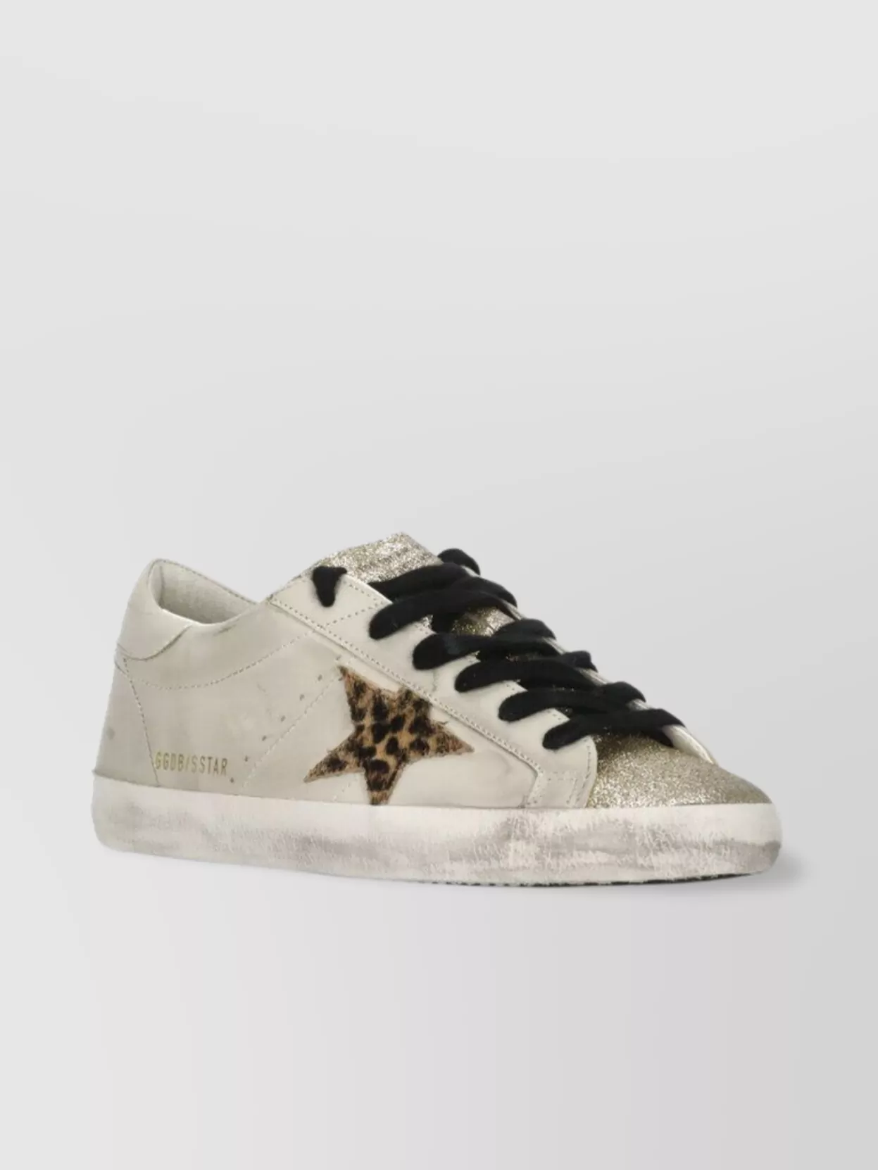 Golden Goose Women Super Star Leather Upper Glitter Toe And Tongue Leather Heel Leopard Horsy Star In White