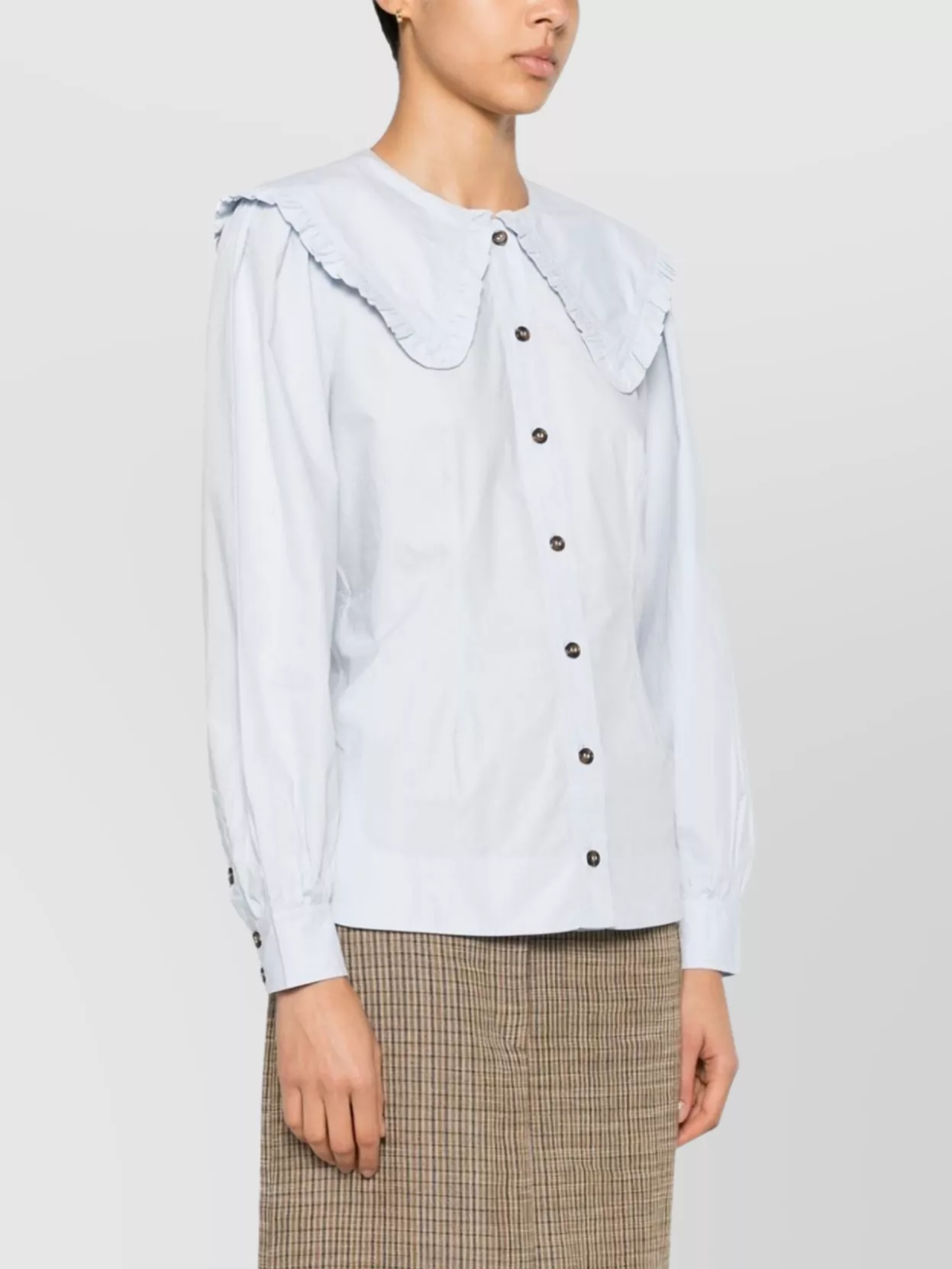 Shop Ganni Ruffled Collar Organic Cotton Shirt