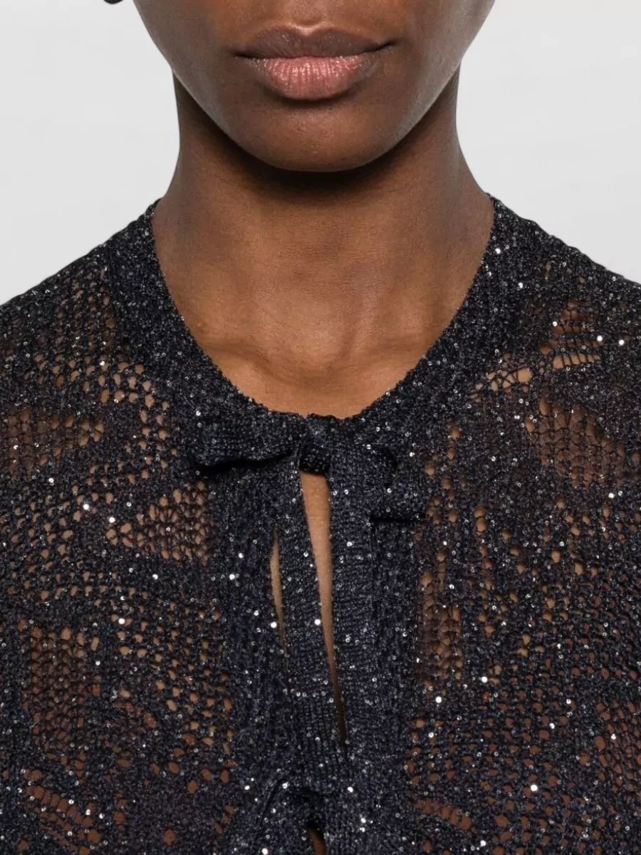 Fabiana Filippi Sequin-Embellished Open-Knit Long-Sleeve Cardigan