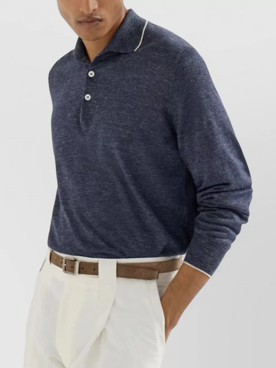 Brunello Cucinelli Cashmere Silk Hemp Long-Sleeve Polo Shirt