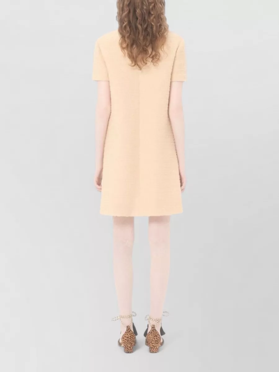 Valentino Wool Dress Short Sleeves Textured Fabric Bow In Neutral