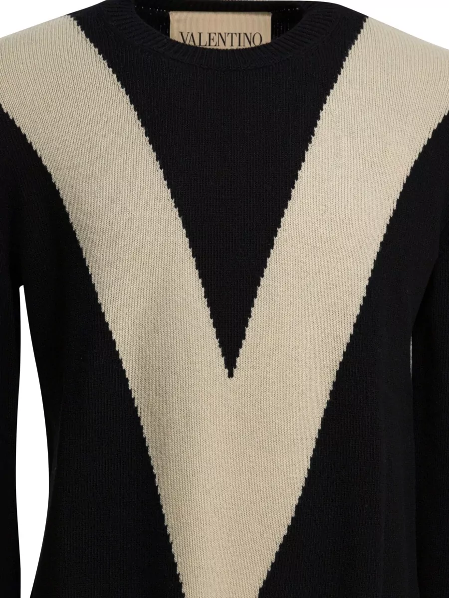 Valentino Wool Sweater Crew Neck V Intarsia