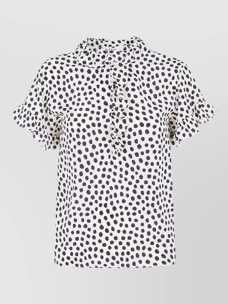 Chloé Short Sleeve Shirt Polka Dots Ruffled Collar