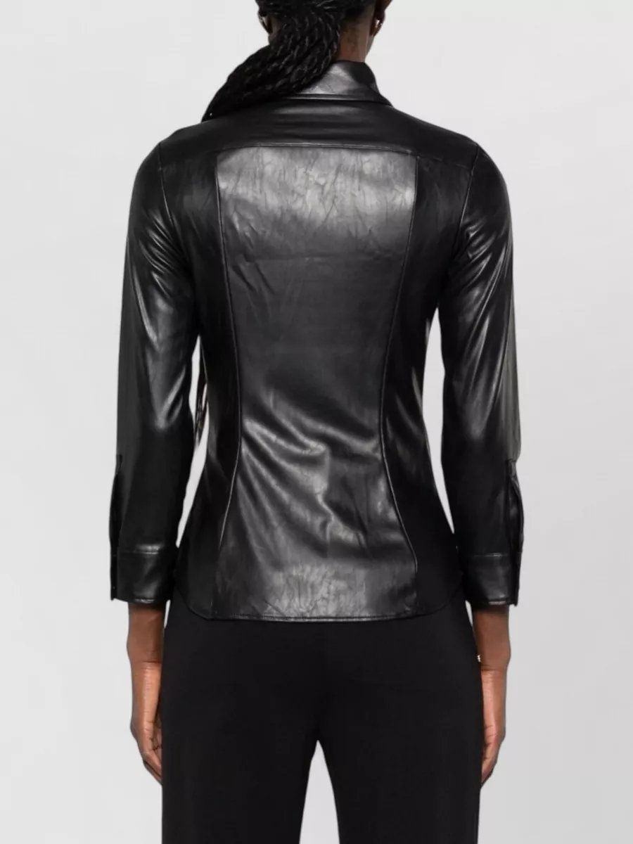 Elisabetta Franchi Faux Leather Long-Sleeve Shirt Jacket