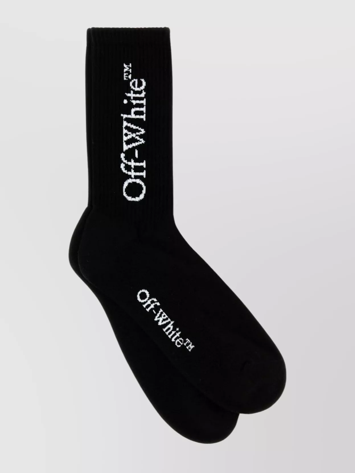 Off-white Ribbed Cotton Blend Socks In Black