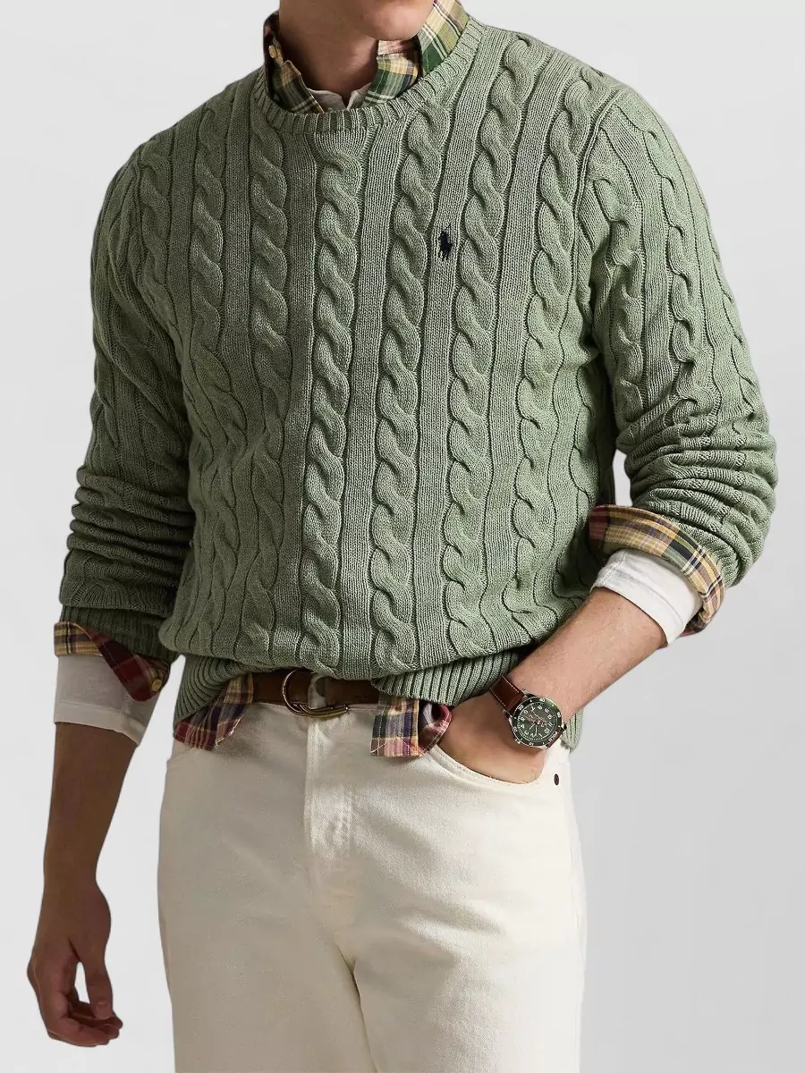 Polo Ralph Lauren Cable Knit Sweater Ribbed Cuffs Hem