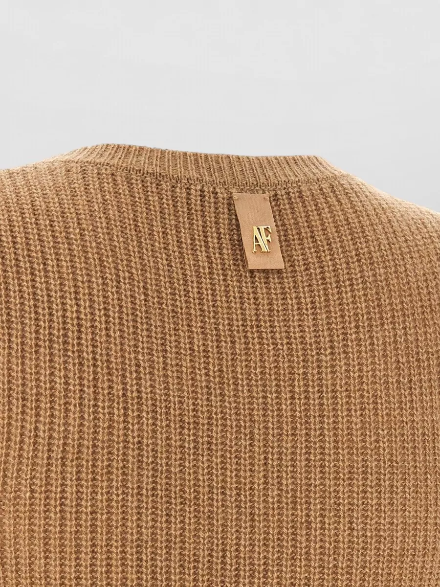 Alberta Ferretti Cashmere Camel Hair Ribbed Knit Short Sleeve Midi Dress