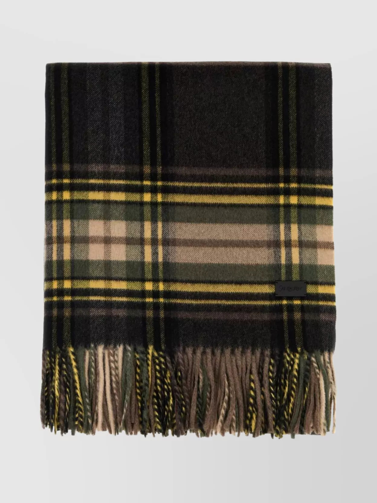Saint Laurent Cashmere Blend Scarf Featuring Plaid Design In Brown