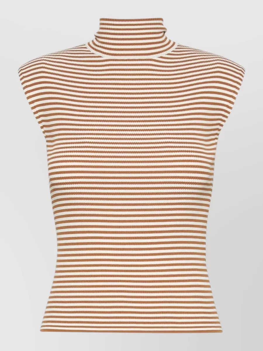 S Max Mara ribbed striped sleeveless turtleneck top