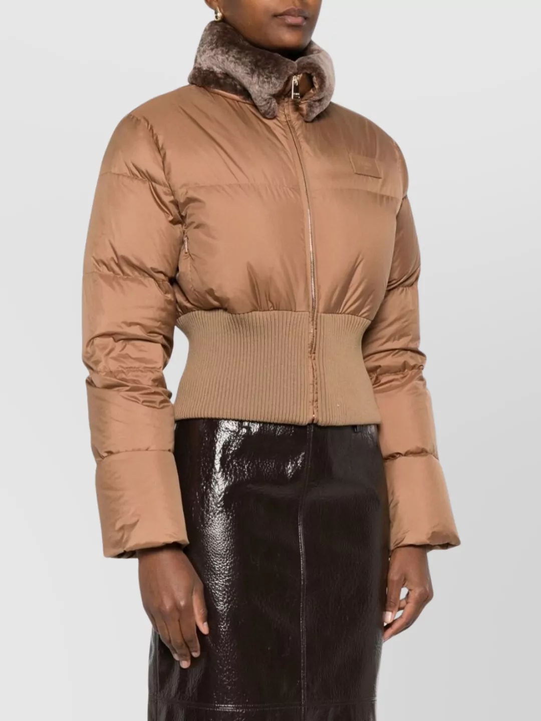 Fendi Short Down Jacket Featuring Fur Collar