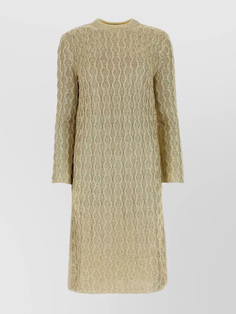 Shop Gucci Textured Sleeves Viscose Blend Dress In Cream