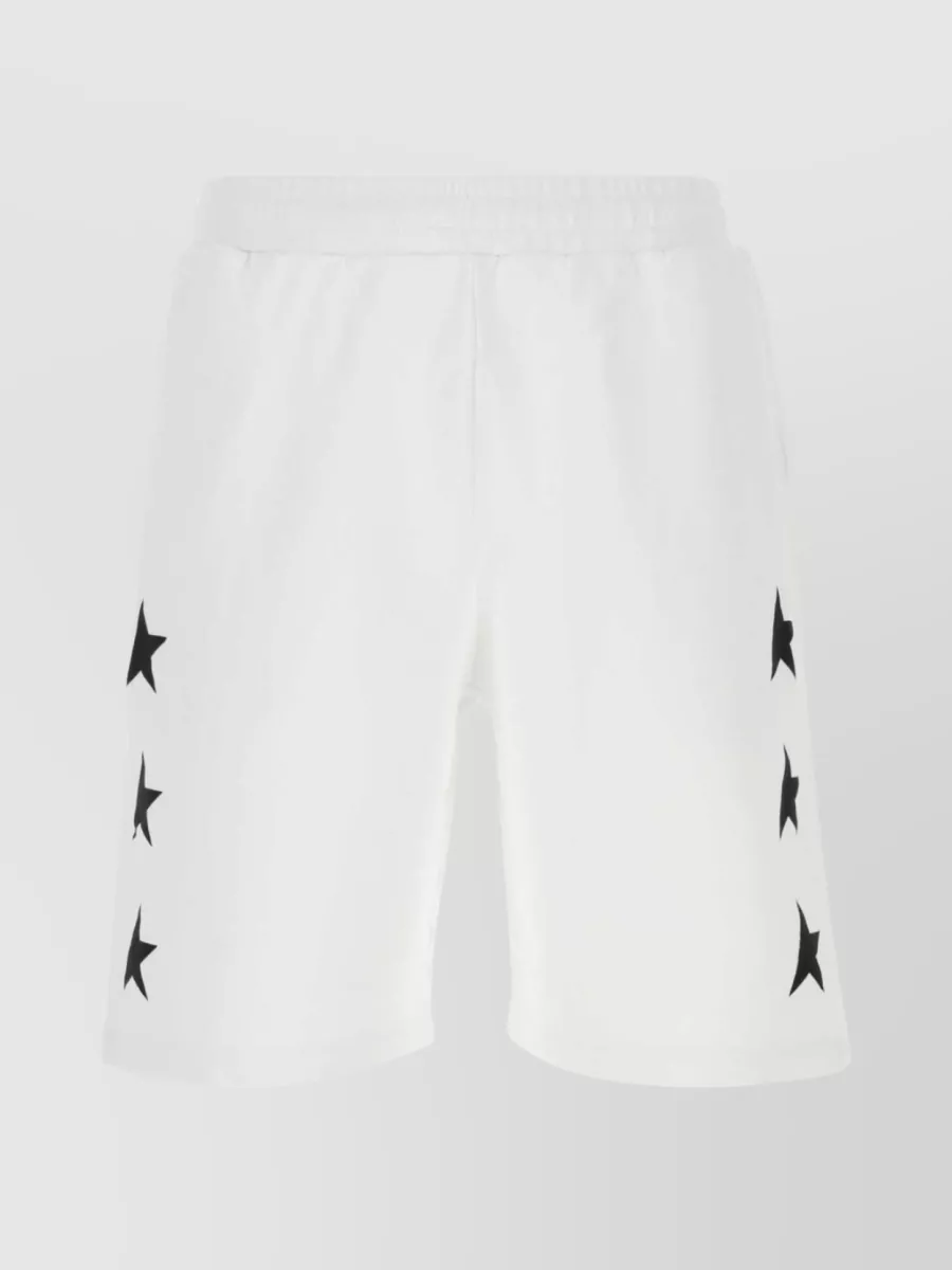 Shop Golden Goose Diego Bermuda Shorts With Elastic Waistband And Star Print In White