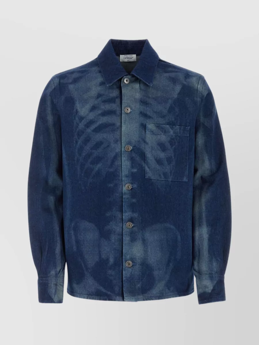 Shop Off-white Buttoned Cuff Denim Shirt In Blue