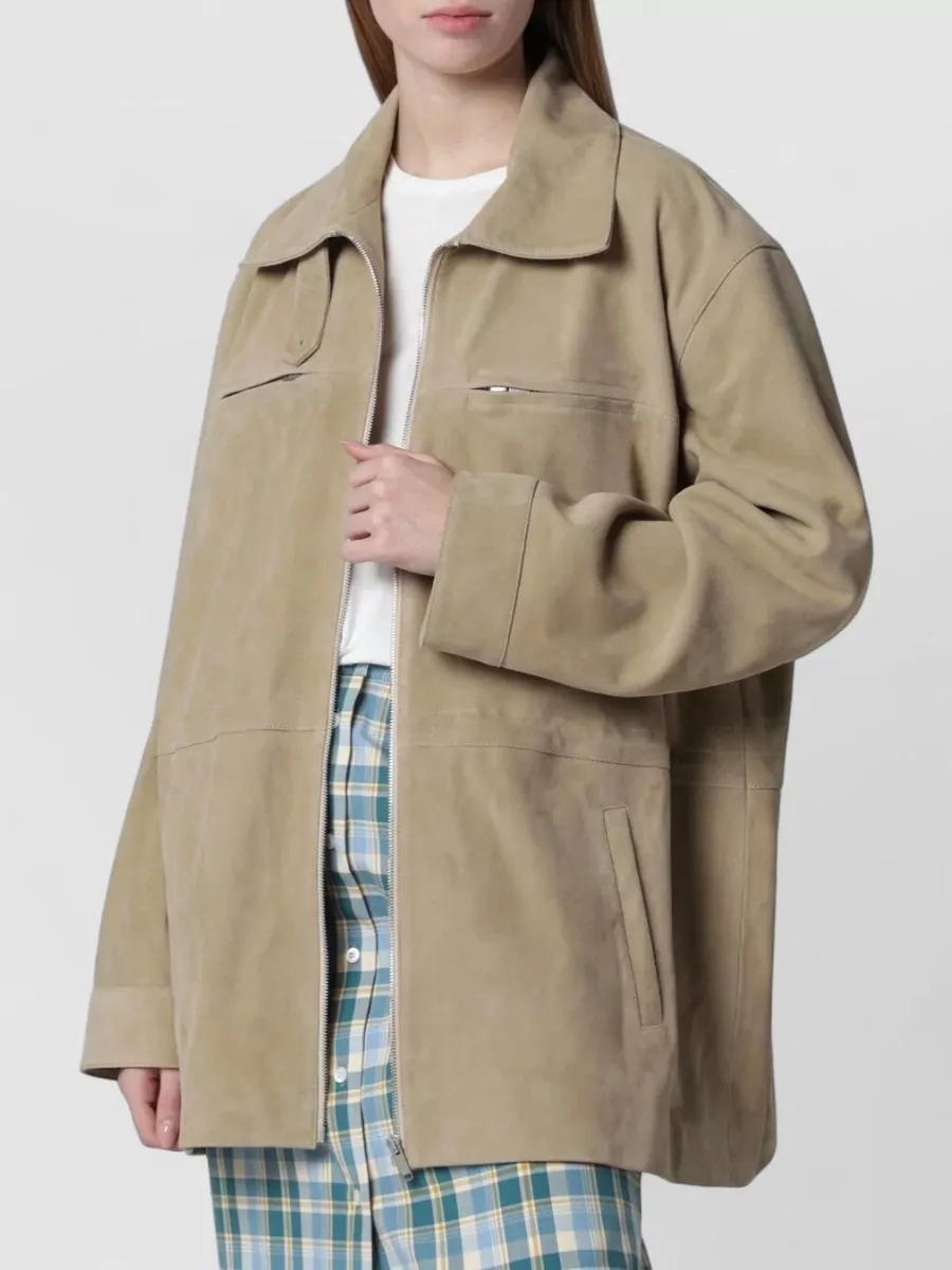 Halfboy suede leather single breasted coat