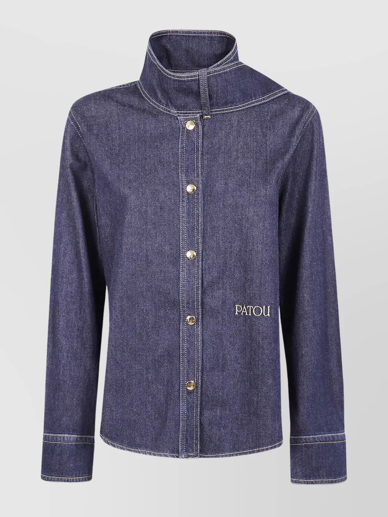 Patou High Collar Blouse Contrast Stitching
