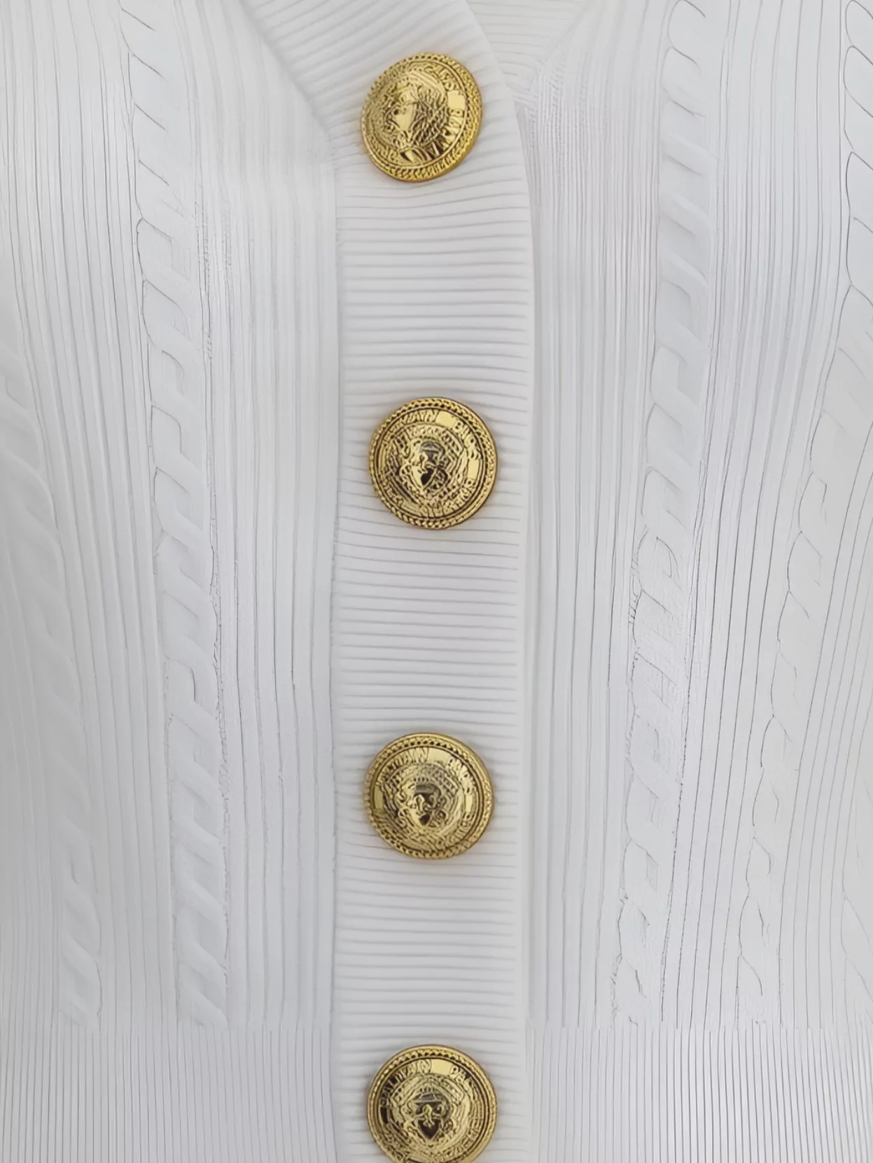 Balmain V-neck Cable Knit Cardigan With Gold-tone Buttons In White