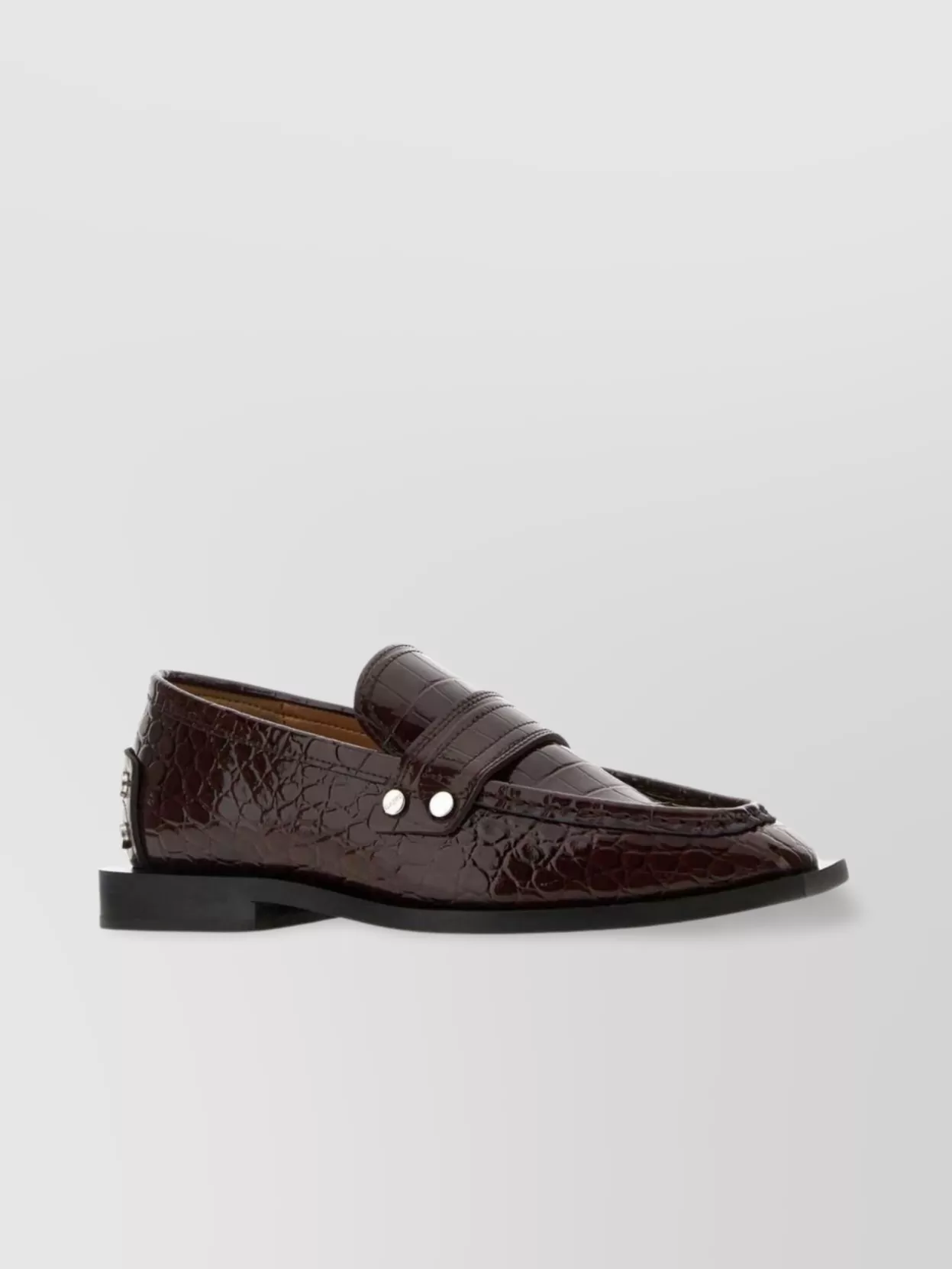 Ganni Loafers Crocodile Texture Studs Decorative In Brown