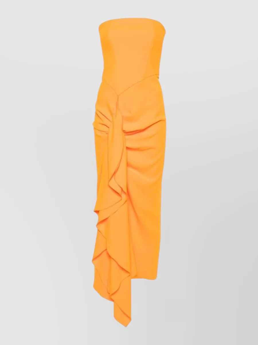 Solace London Crepe Sleeveless Ruched Asymmetric Midi Dress