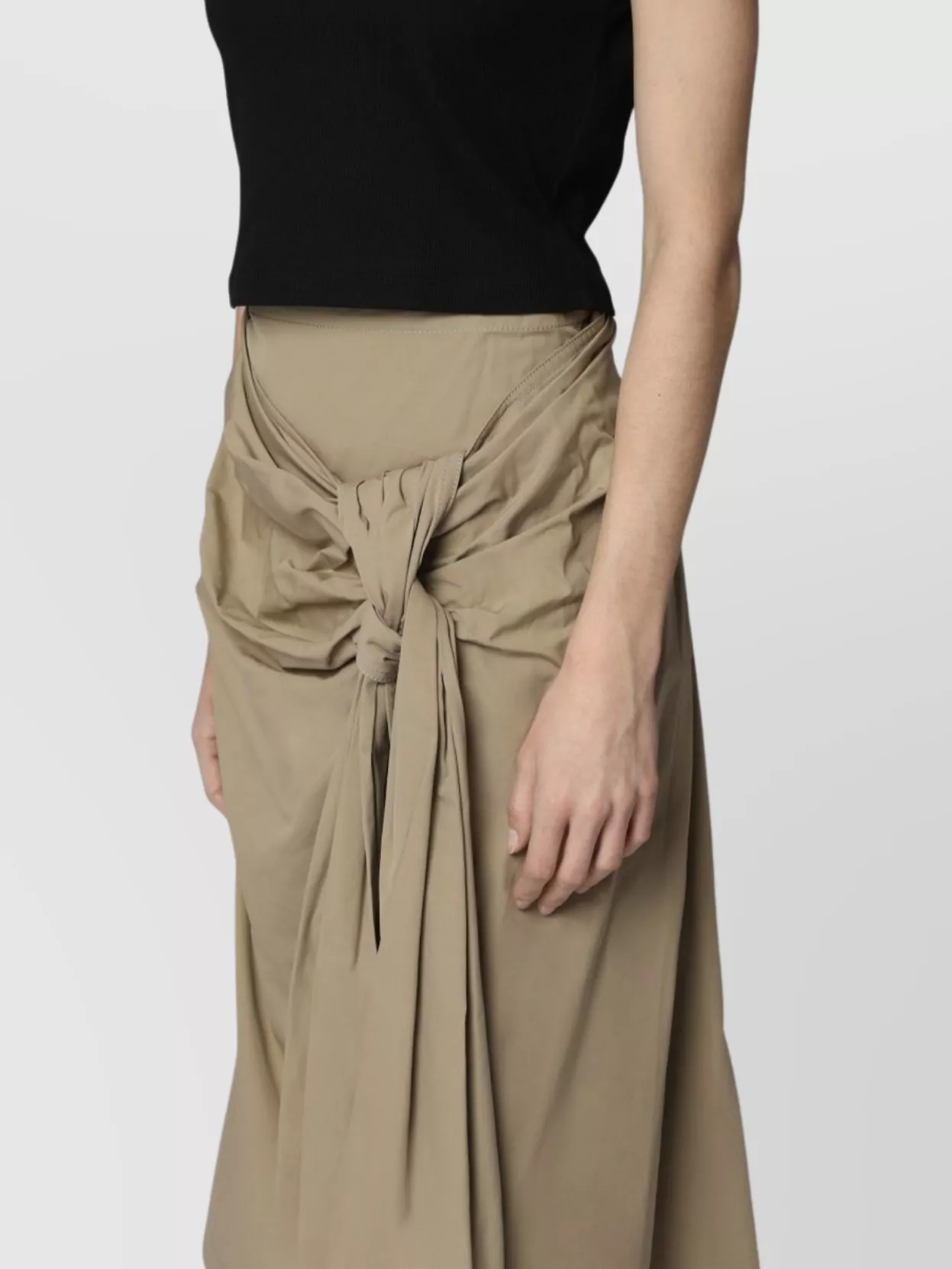 Shop Bottega Veneta Cotton Midi Skirt Featuring Front Knot
