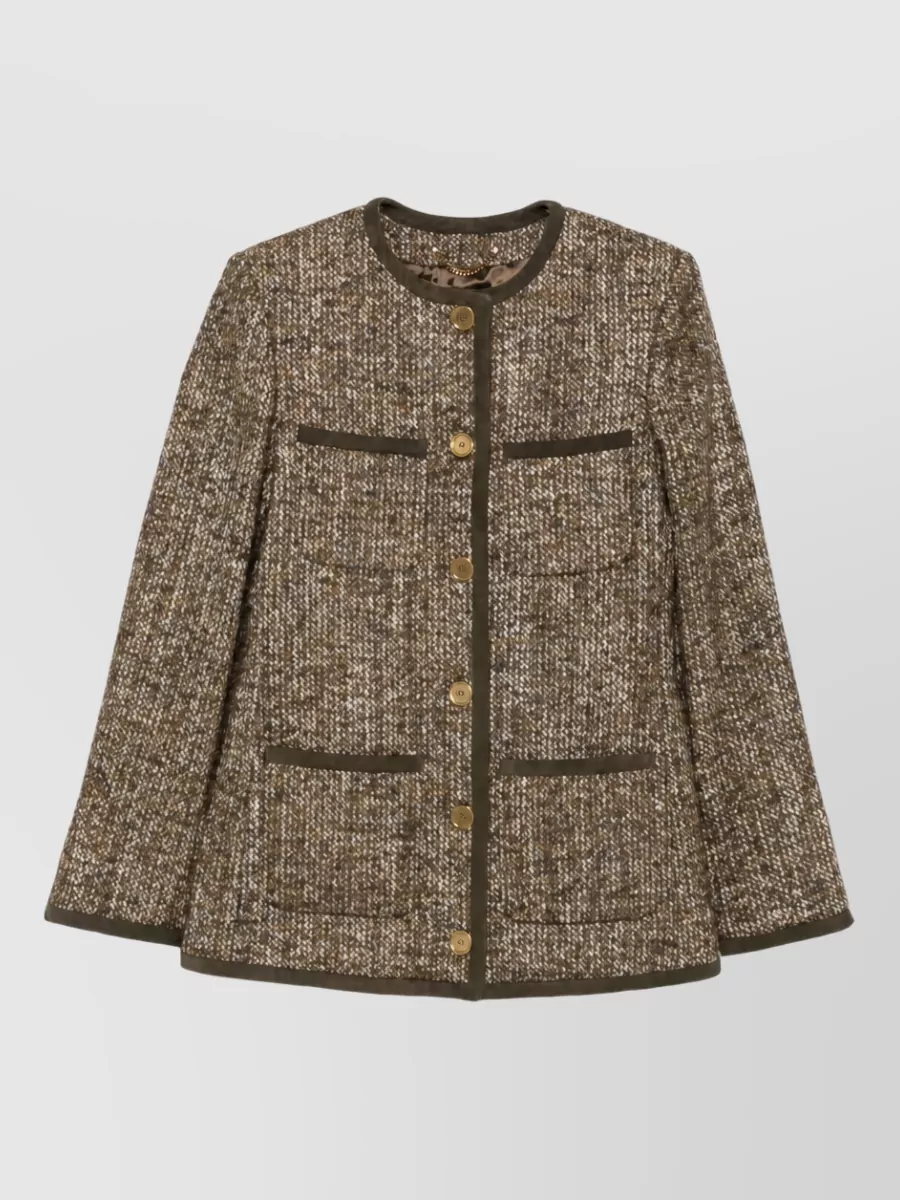 Golden Goose Textured Coat Contrast Trim Tailored Fit