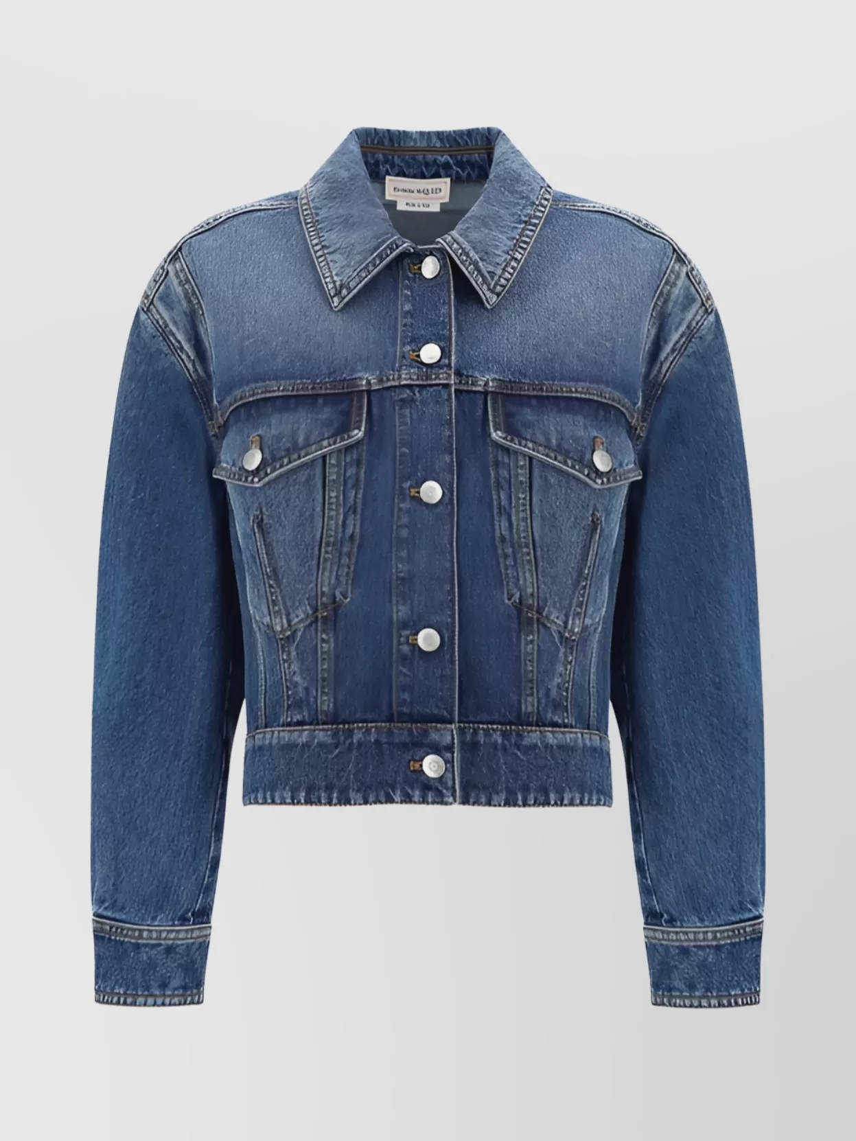 Shop Alexander Mcqueen Cropped Cotton Denim Jacket With Adjustable Waist Tabs
