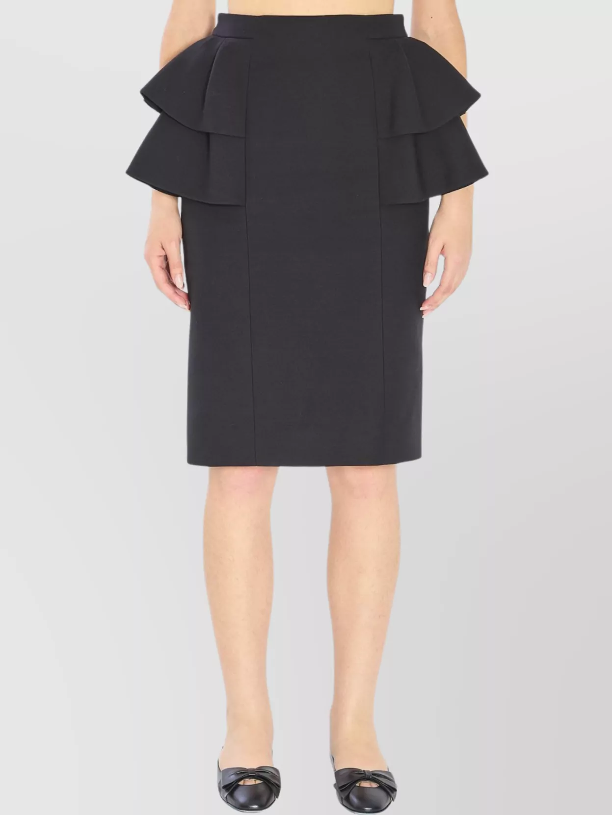 Valentino Couture Crepe Midi Skirt With Ruffle Detail In Blue