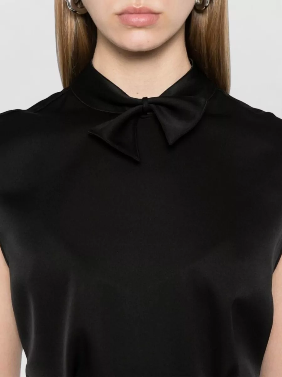 Emporio Armani Satin Sleeveless Mock Neck Knotted Blouse