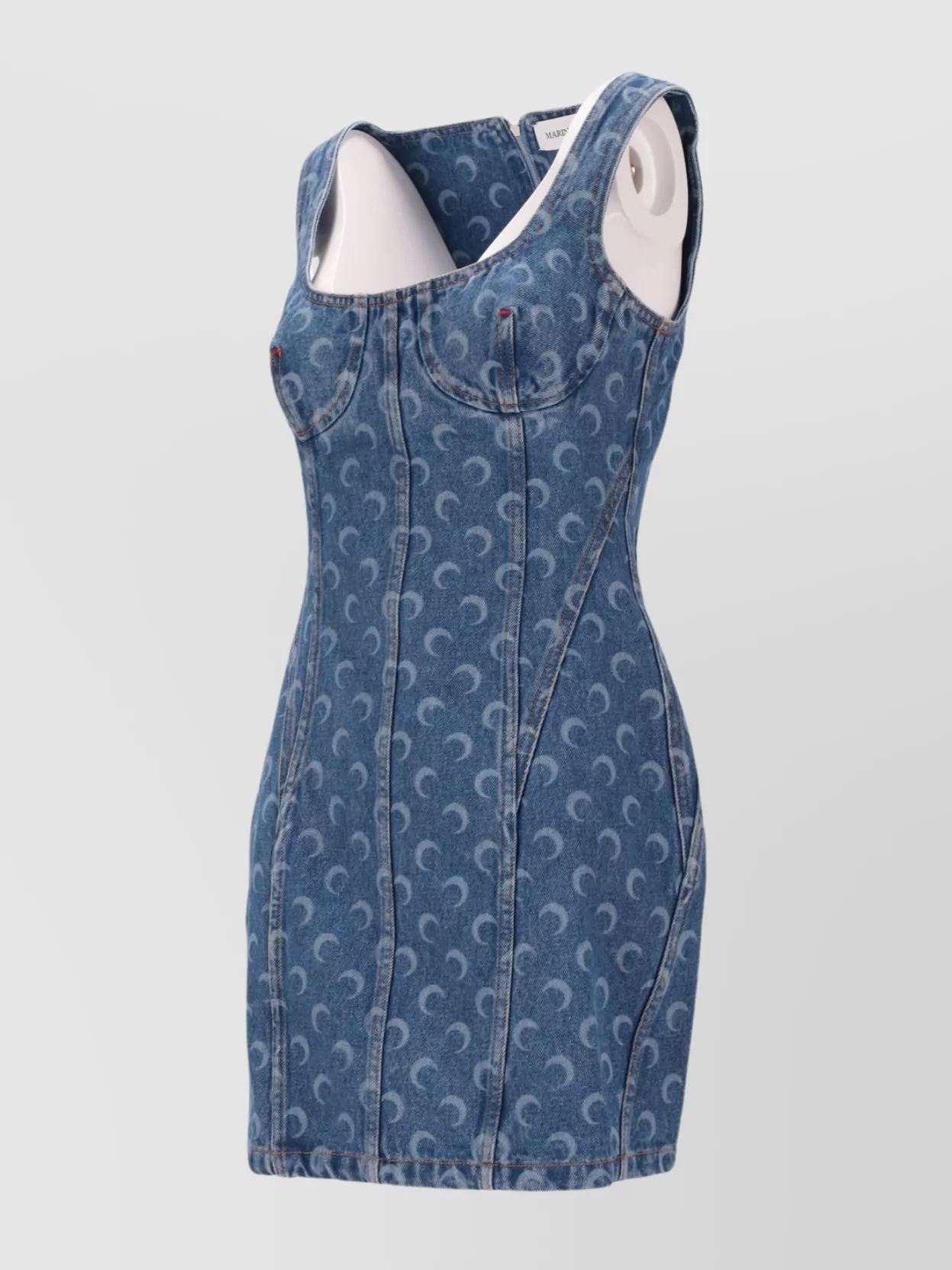 Marine Serre Moon Laser Denim Bustier Dress