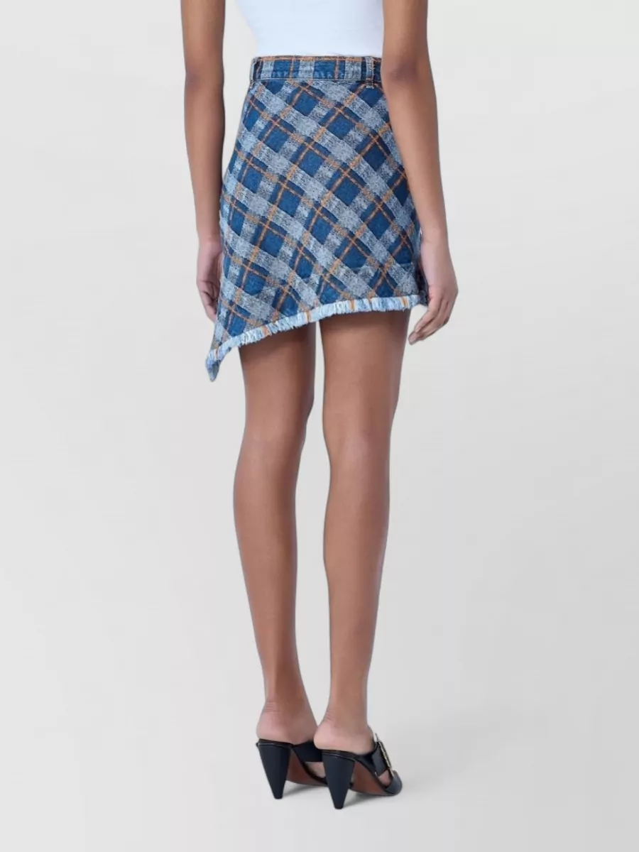 Vivienne Westwood Denim Tartan Jacquard Paneled Asymmetric Mini Skirt