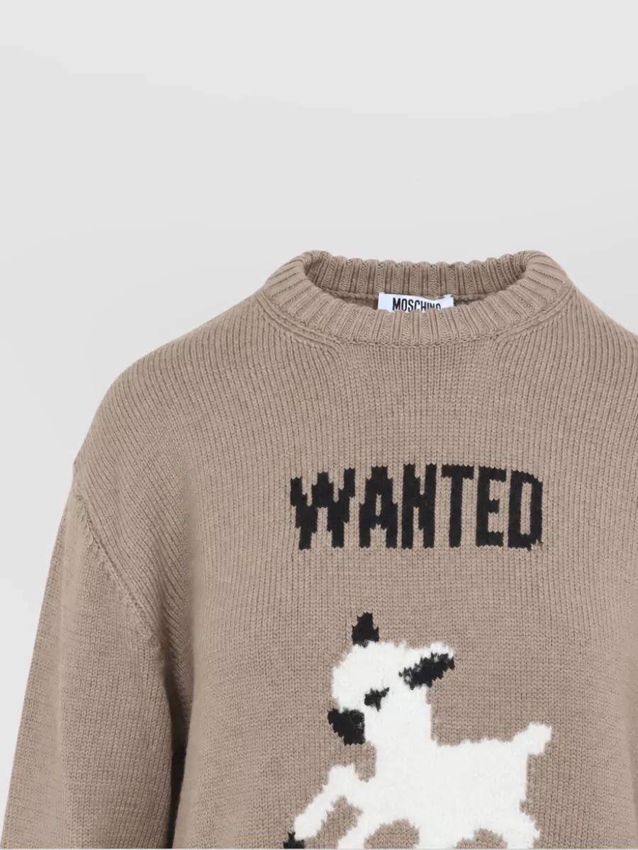 Moschino Virgin Wool Ribbed Crew-Neck Long-Sleeve Sweater