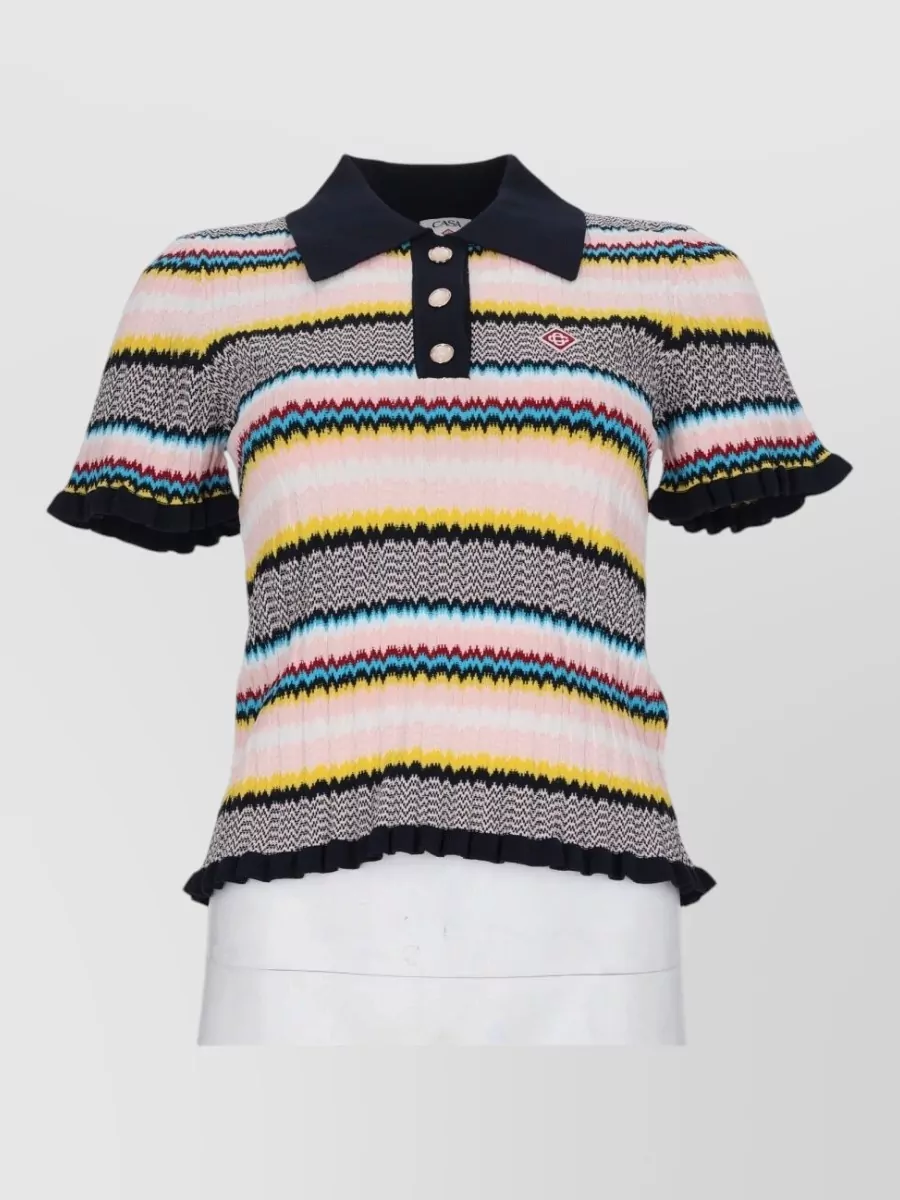 Casablanca chevron-knit polo top