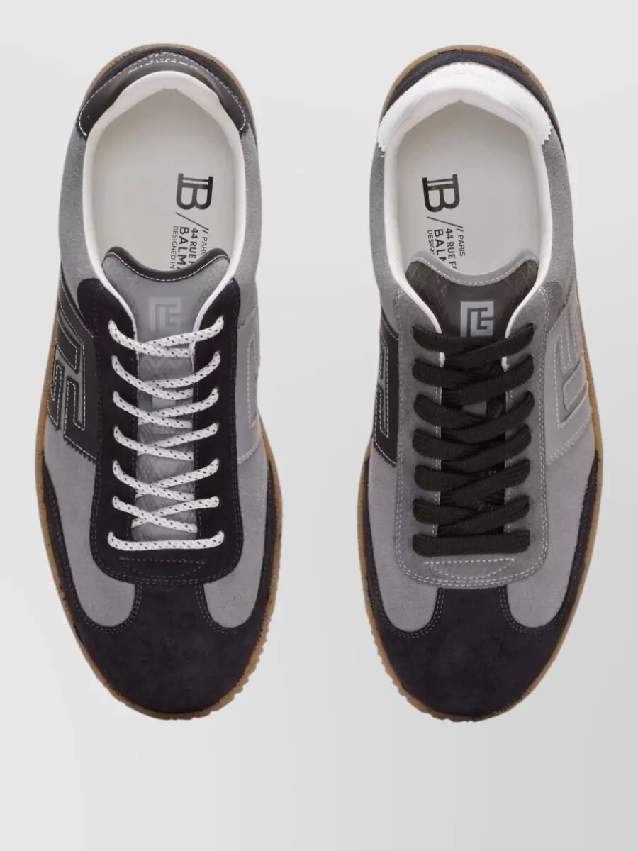 Balmain Low Top Sneakers Round Toe Suede Panels