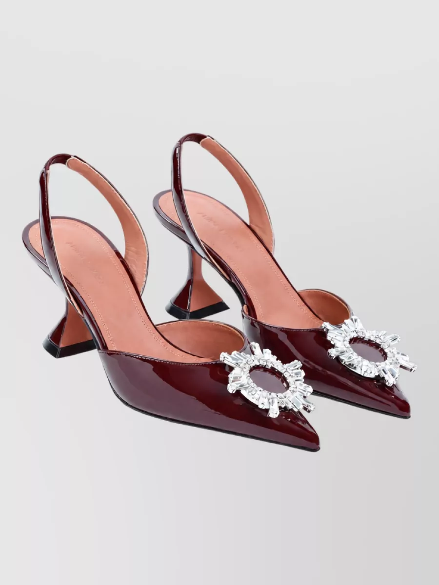 Amina Muaddi Patent Leather Crystal Embellished Slingback Mules