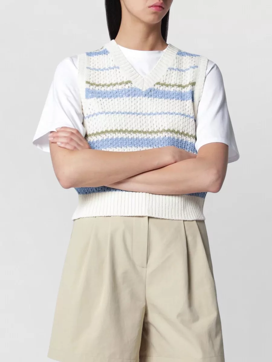 Dunst striped crochet-effect knitted vest