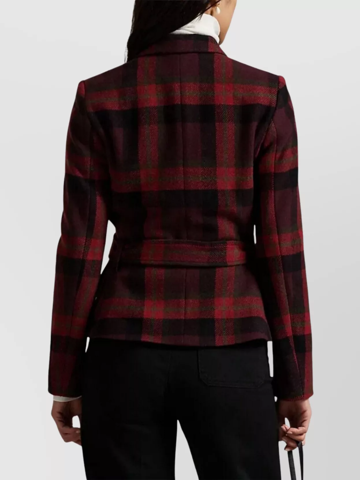 Ralph Lauren Plaid Coat Featuring Belted Waist And Pockets In Red