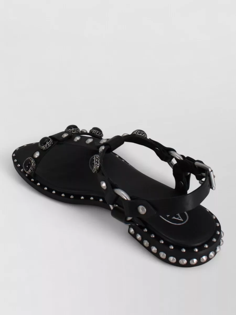 Ash Pebble Stud Embellished Ankle Strap Sandal In Black