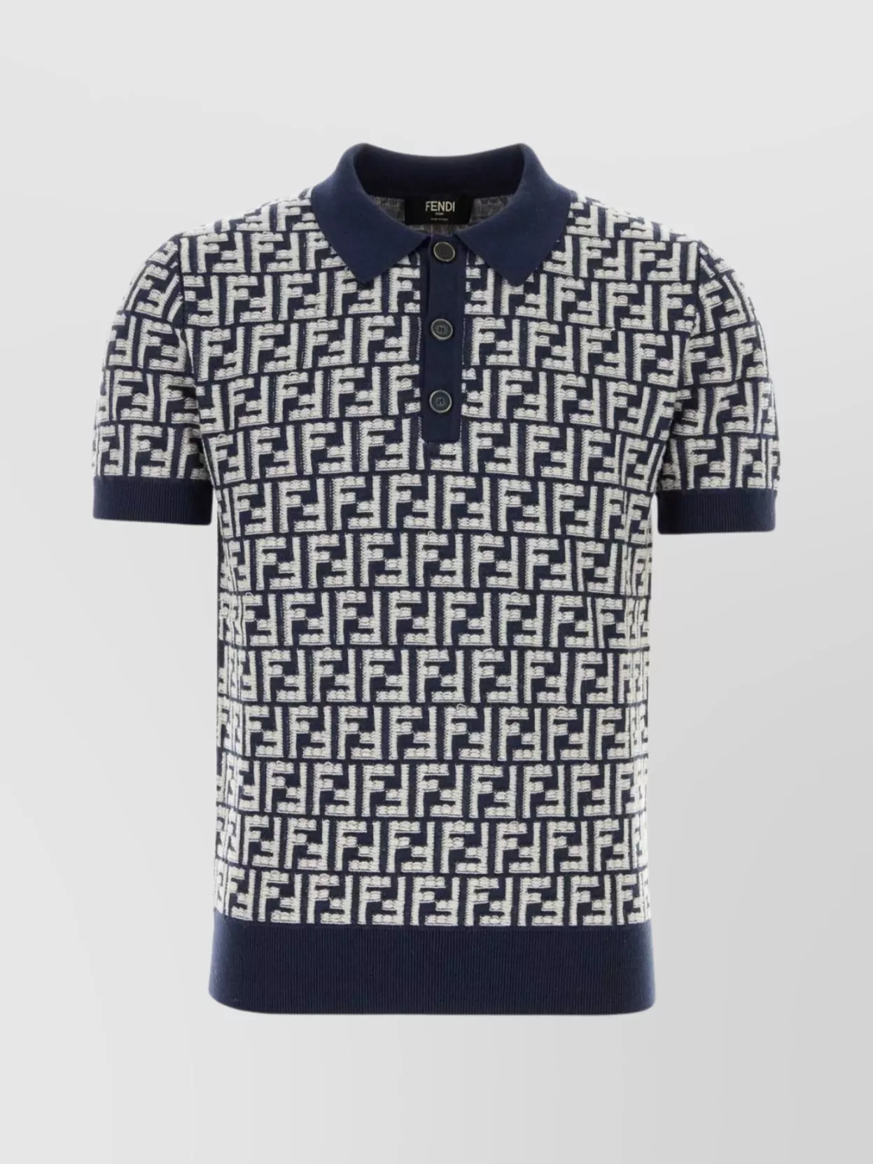 Shop Fendi Wool Polo Shirt With Embroidered Geometric Pattern