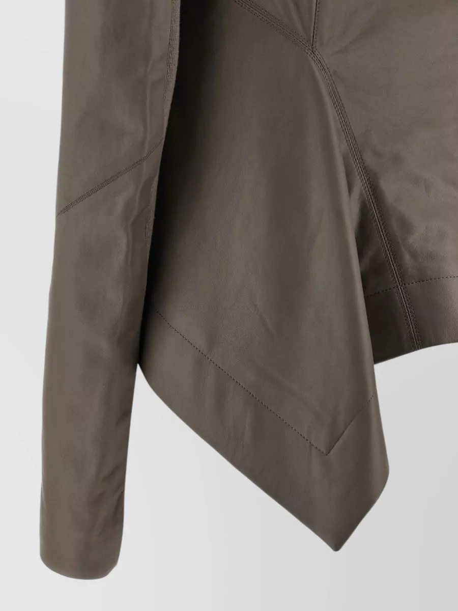 Rick Owens Leather Asymmetric Zip Fitted Jacket