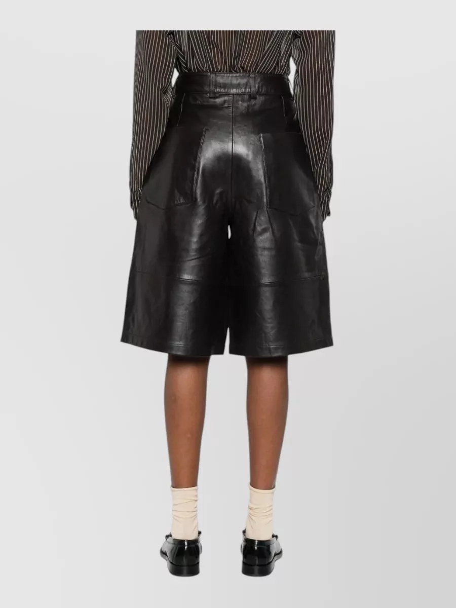 The Frankie Shop Lamb Leather High-Rise Paneled Bermuda Shorts