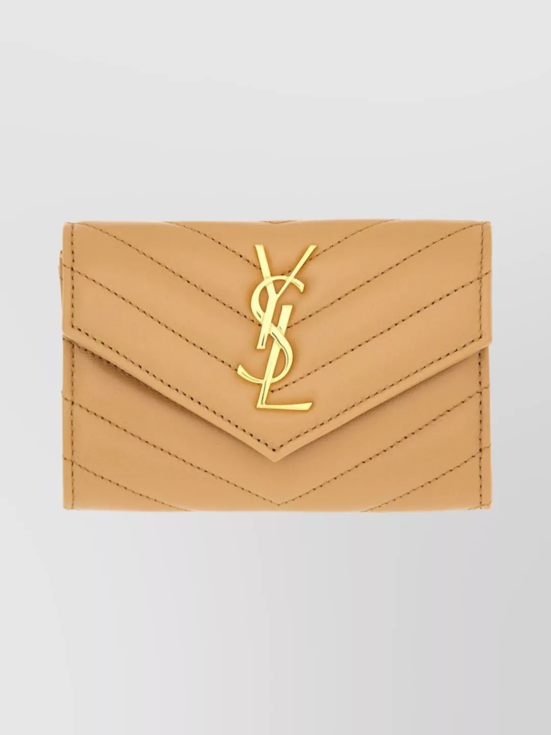 Saint Laurent Chevron Pattern Wallet Gold-tone Hardware In Yellow