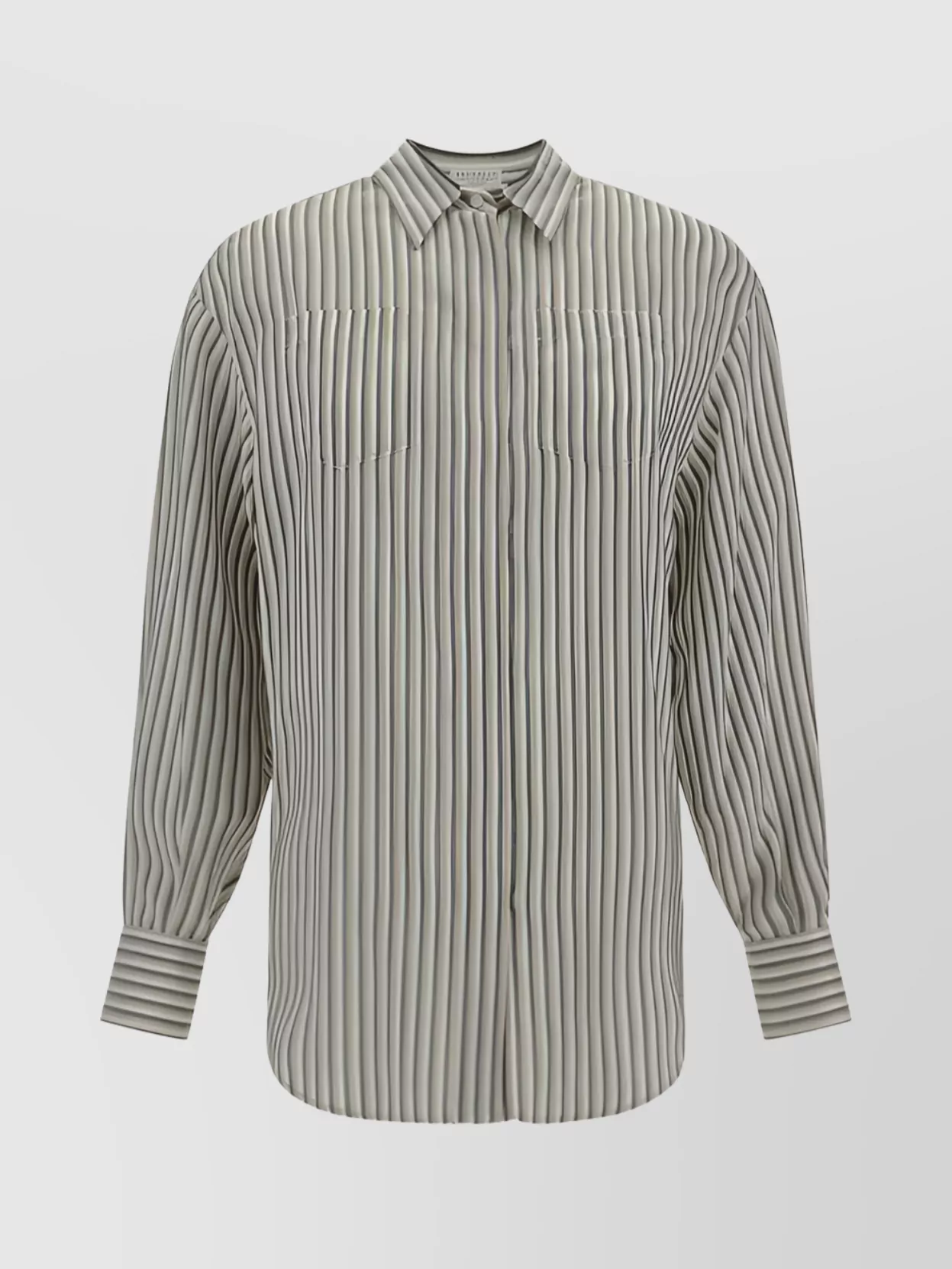 Brunello Cucinelli Striped Shirt With Patch Pockets And Yoke Back In Gray