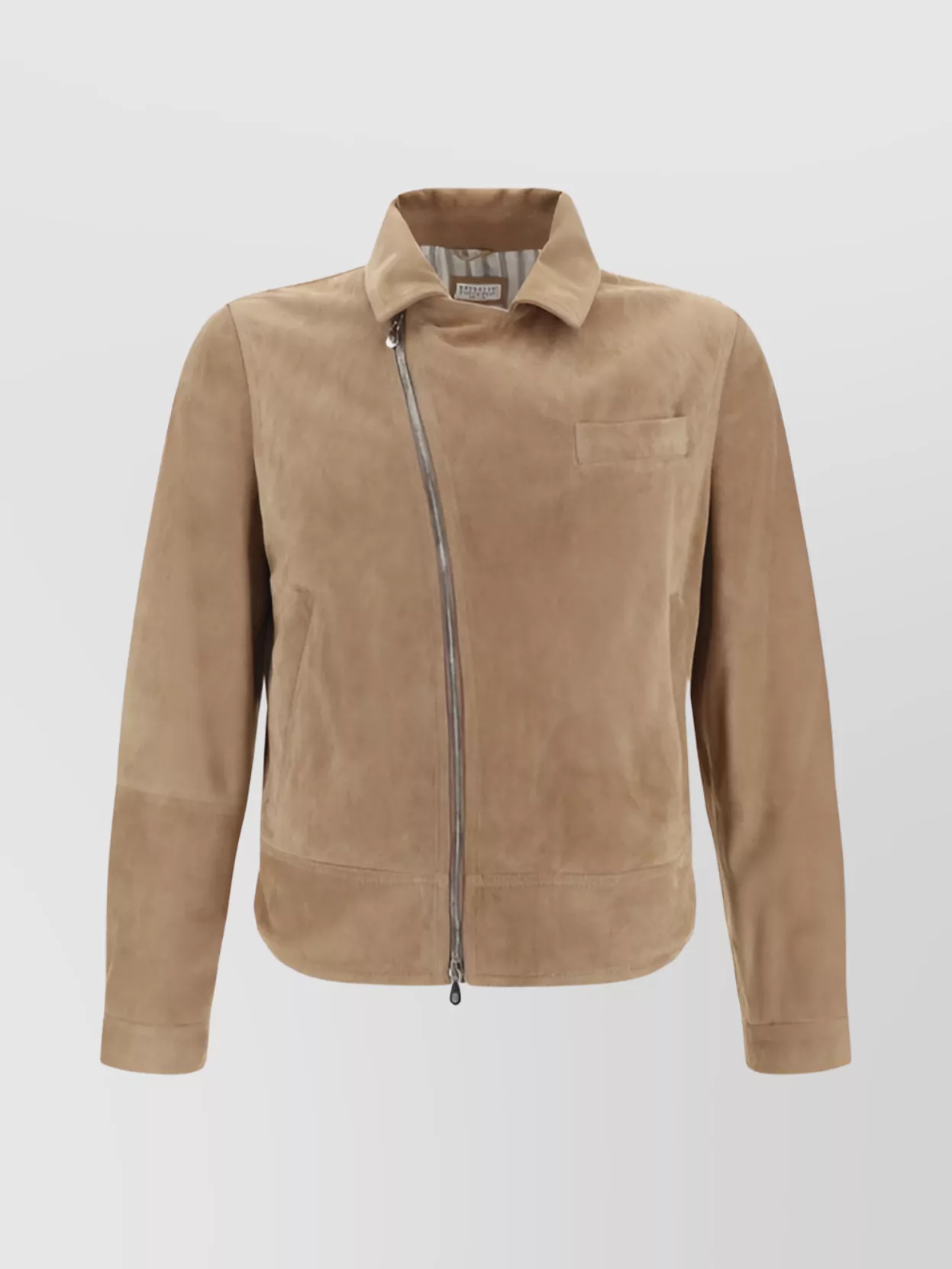 Shop Brunello Cucinelli Collar Leather Jacket Panel Stitching