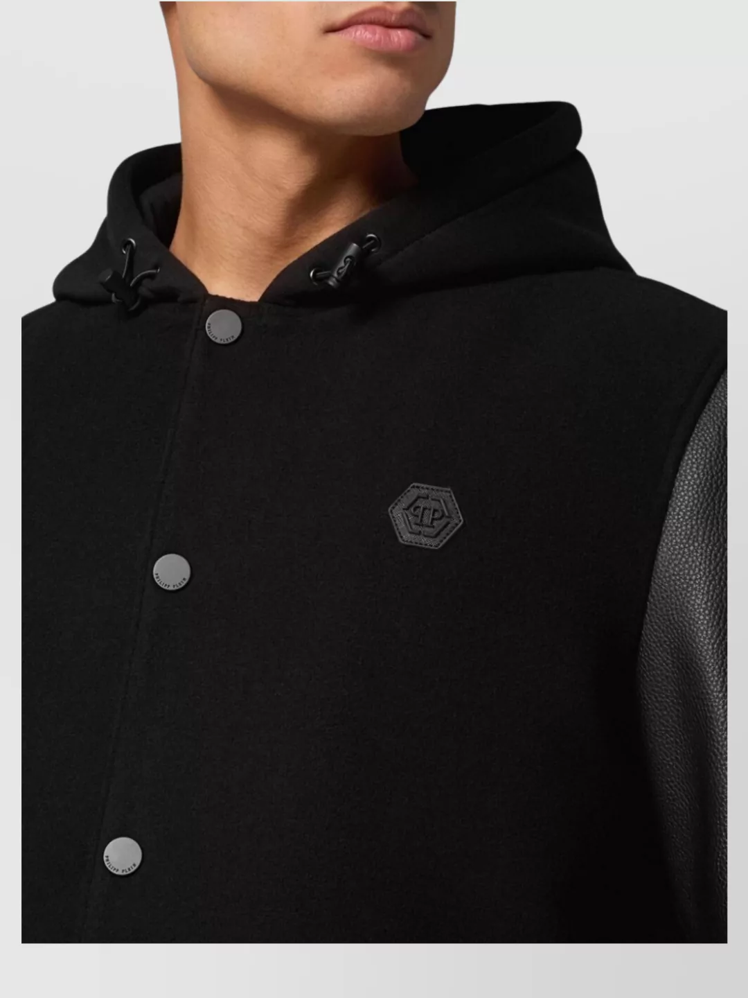 Philipp Plein Hooded Jacket Leather Sleeves