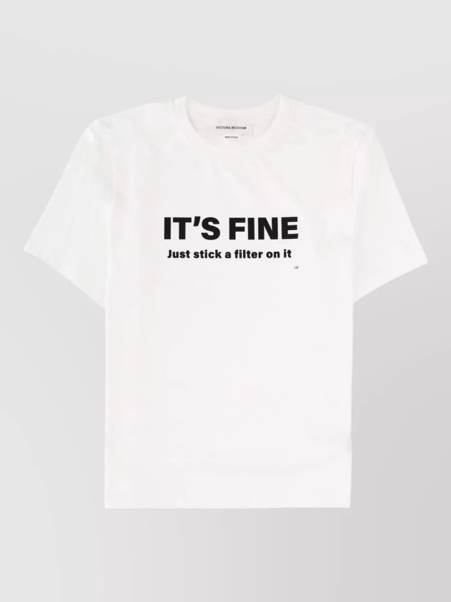 Victoria Beckham Graphic Crew Neck Short Sleeve Top In White